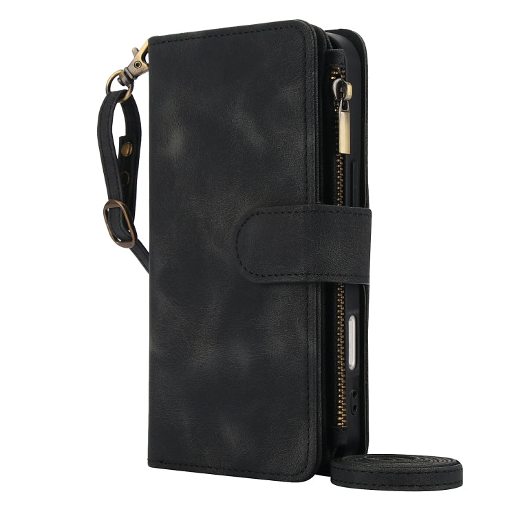For iPhone 16 Dream 9-Card Zipper Wallet RFID Leather Phone Case with Lanyard