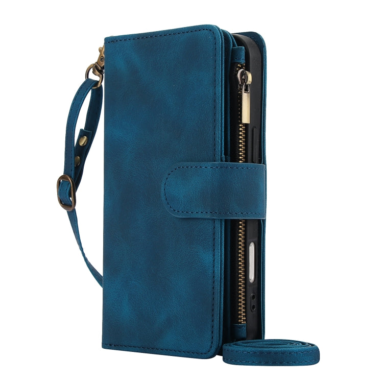 For iPhone 16 Plus Dream 9-Card Zipper Wallet RFID Leather Phone Case with Lanyard