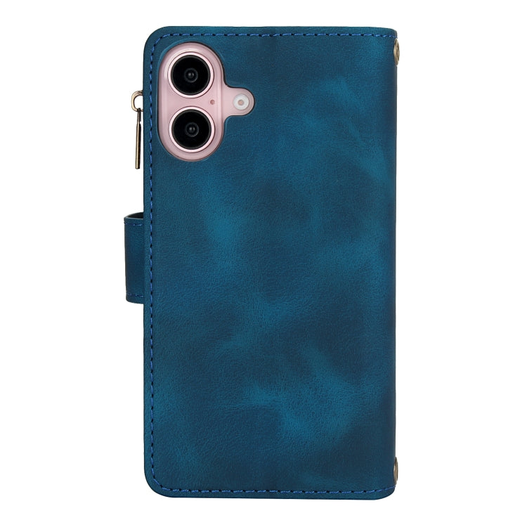 For iPhone 16 Plus Dream 9-Card Zipper Wallet RFID Leather Phone Case with Lanyard
