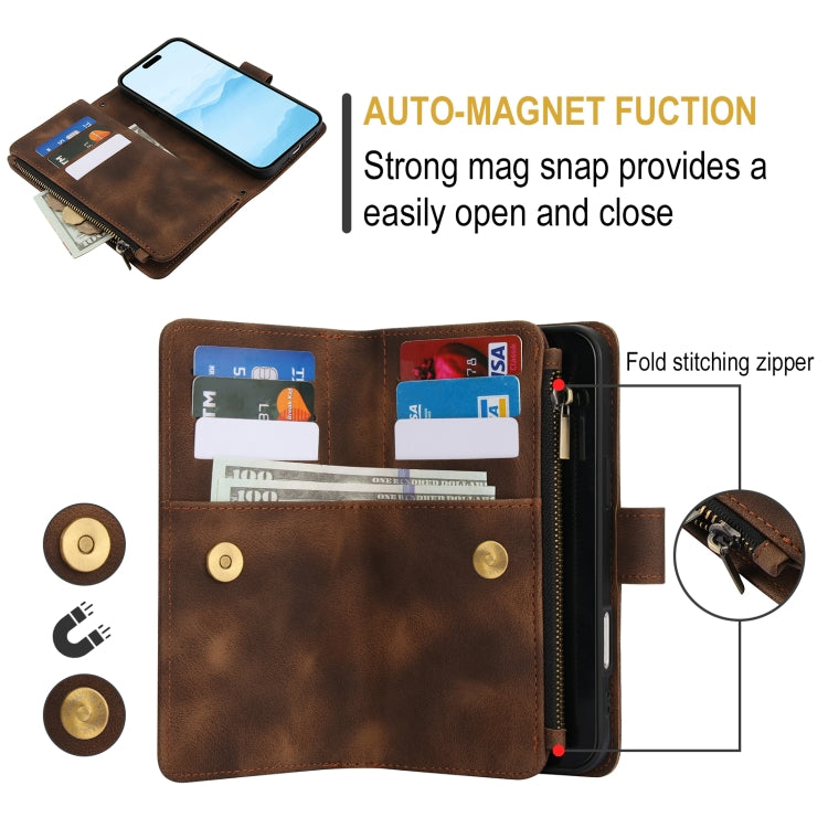For iPhone 16 Plus Dream 9-Card Zipper Wallet RFID Leather Phone Case with Lanyard