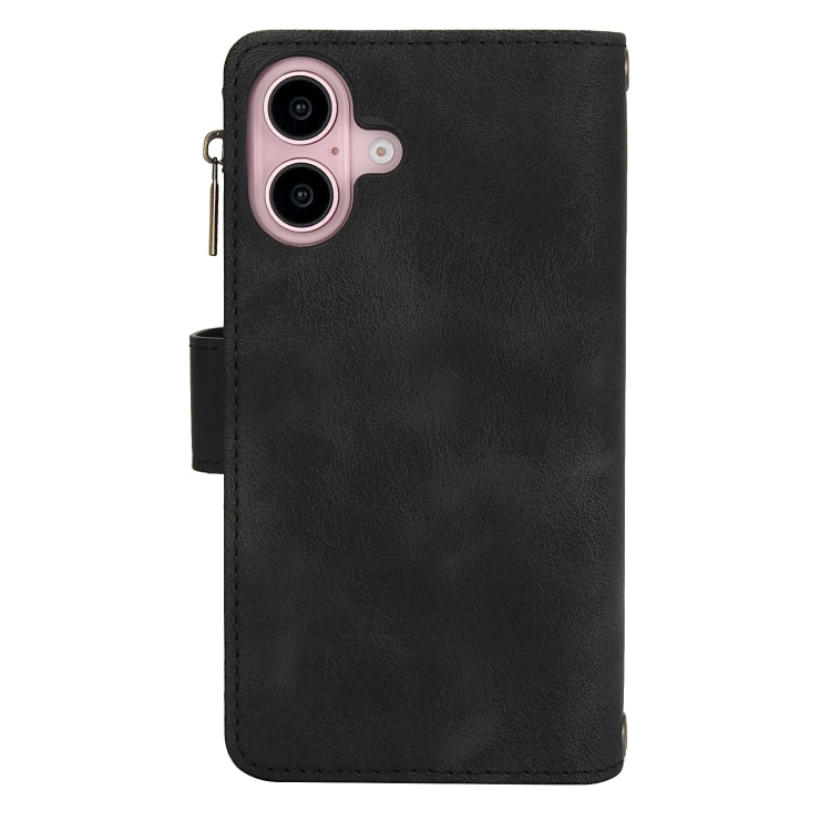 For iPhone 16 Plus Dream 9-Card Zipper Wallet RFID Leather Phone Case with Lanyard