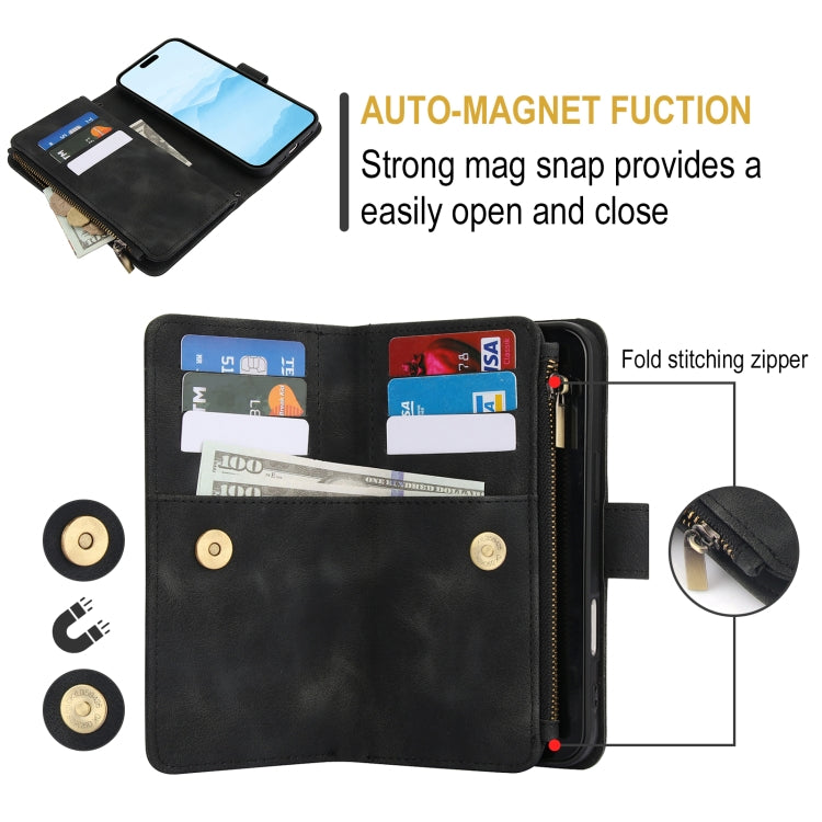 For iPhone 16 Plus Dream 9-Card Zipper Wallet RFID Leather Phone Case with Lanyard