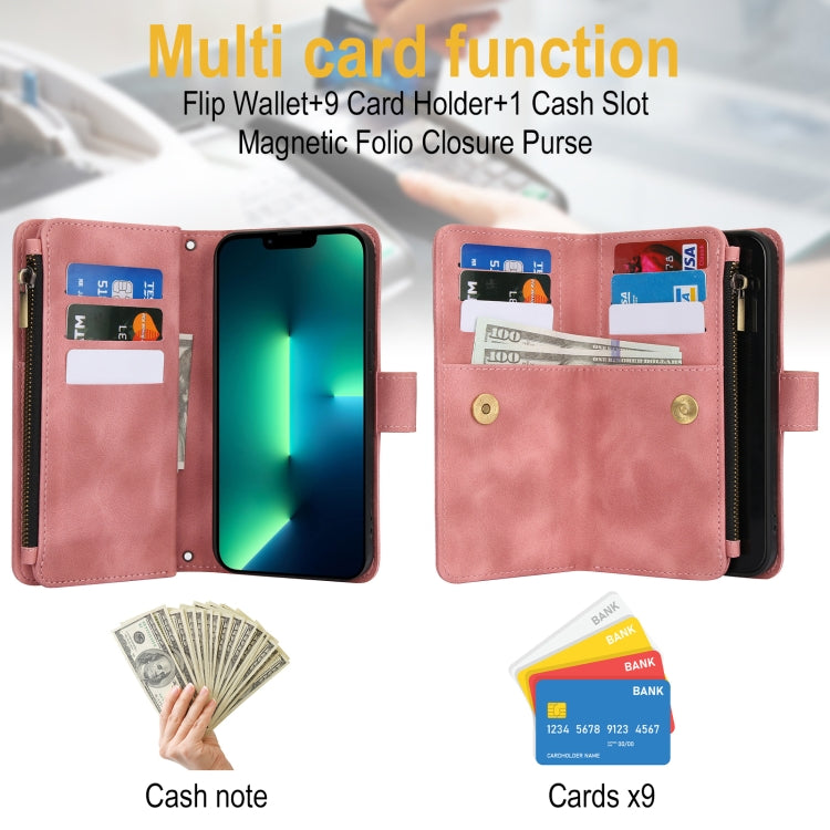 For iPhone 16 Pro Dream 9-Card Zipper Wallet RFID Leather Phone Case with Lanyard