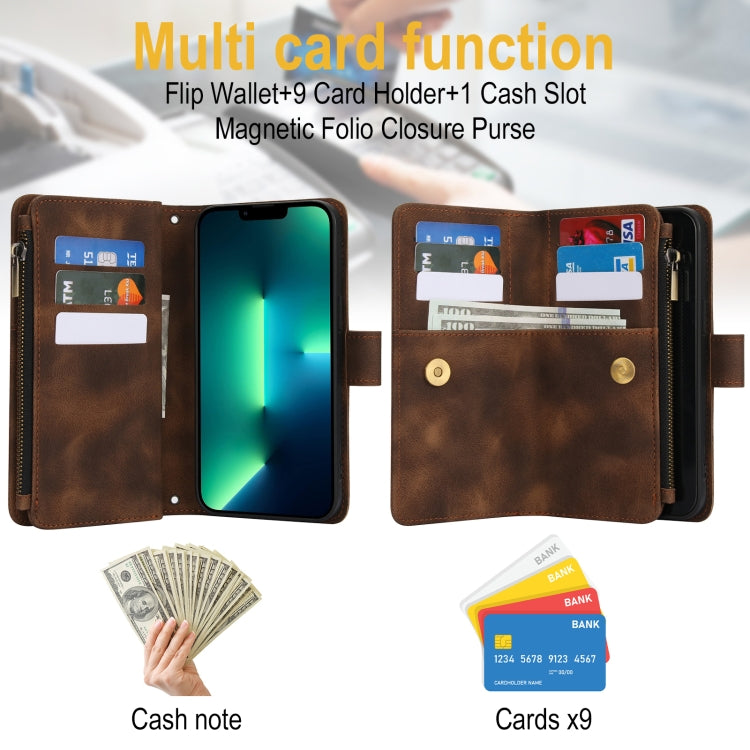 For iPhone 16 Pro Dream 9-Card Zipper Wallet RFID Leather Phone Case with Lanyard