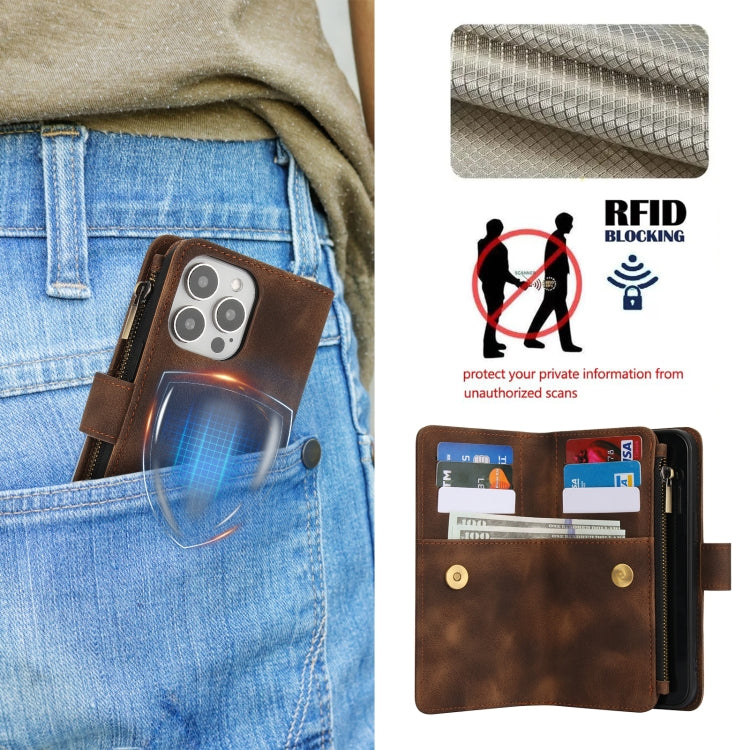 For iPhone 16 Pro Dream 9-Card Zipper Wallet RFID Leather Phone Case with Lanyard