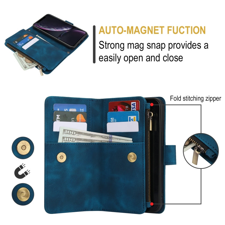 For iPhone XR Dream 9-Card Zipper Wallet RFID Leather Phone Case with Lanyard
