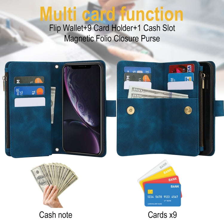 For iPhone XR Dream 9-Card Zipper Wallet RFID Leather Phone Case with Lanyard