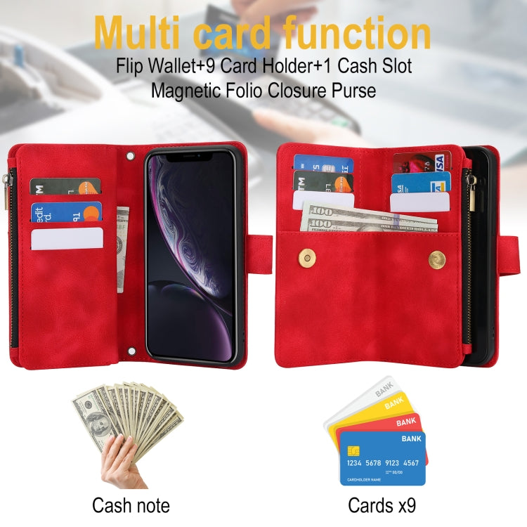 For iPhone XR Dream 9-Card Zipper Wallet RFID Leather Phone Case with Lanyard