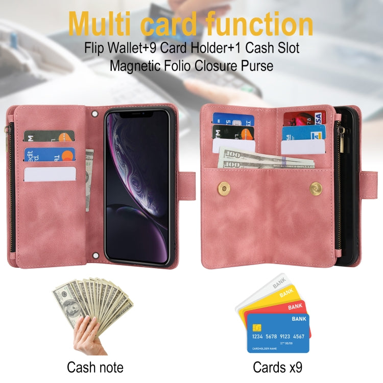 For iPhone XR Dream 9-Card Zipper Wallet RFID Leather Phone Case with Lanyard