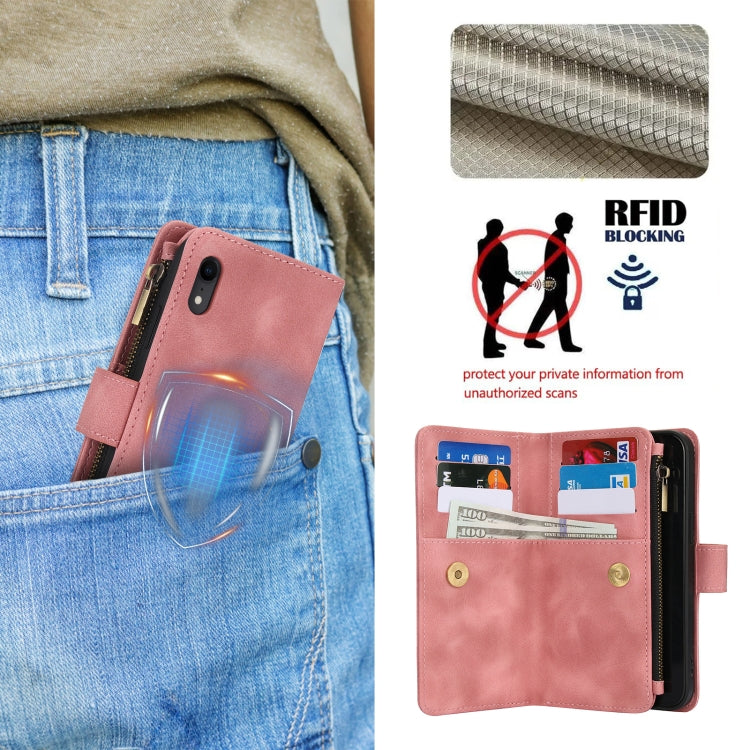 For iPhone XR Dream 9-Card Zipper Wallet RFID Leather Phone Case with Lanyard