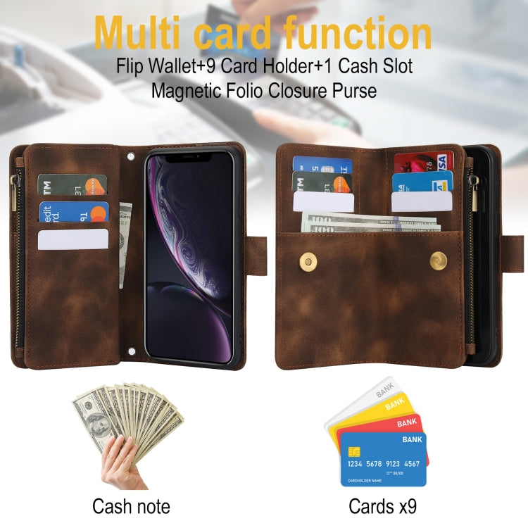 For iPhone XR Dream 9-Card Zipper Wallet RFID Leather Phone Case with Lanyard