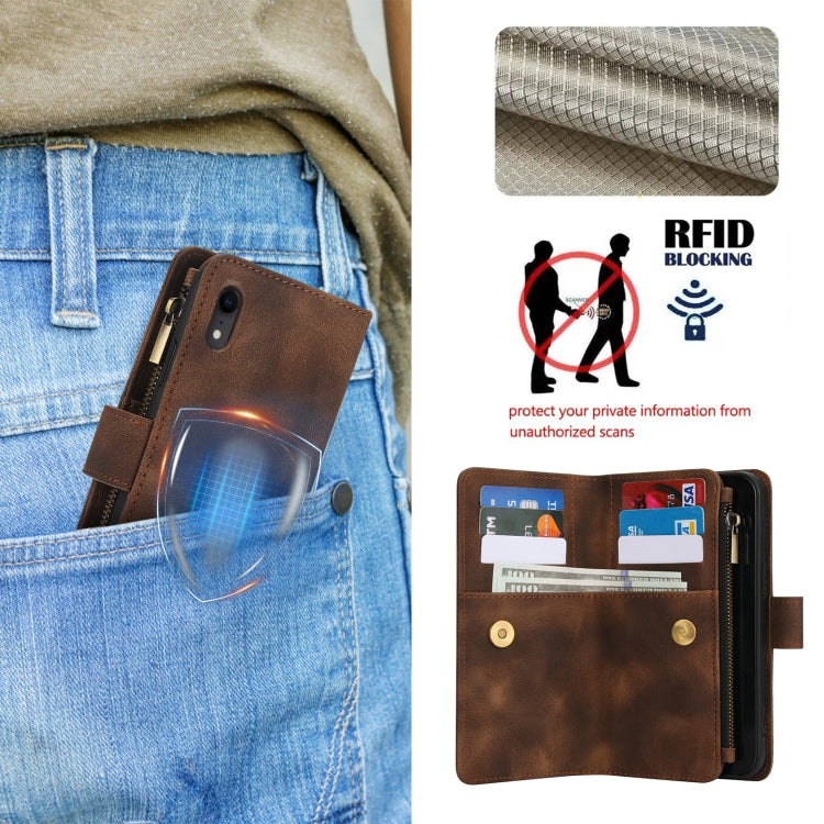 For iPhone XR Dream 9-Card Zipper Wallet RFID Leather Phone Case with Lanyard