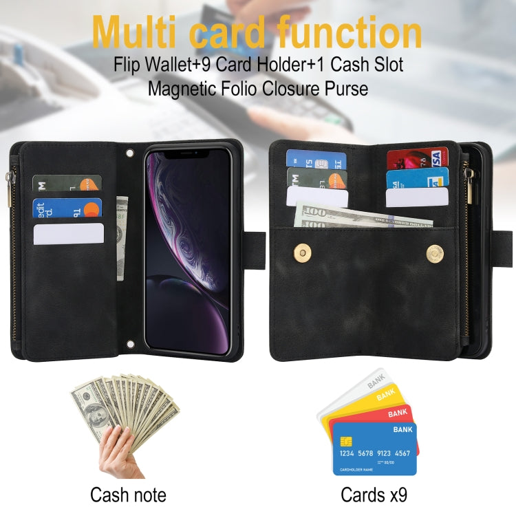 For iPhone XR Dream 9-Card Zipper Wallet RFID Leather Phone Case with Lanyard