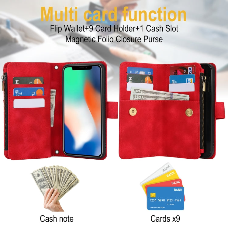 For iPhone XS / X Dream 9-Card Zipper Wallet RFID Leather Phone Case with Lanyard