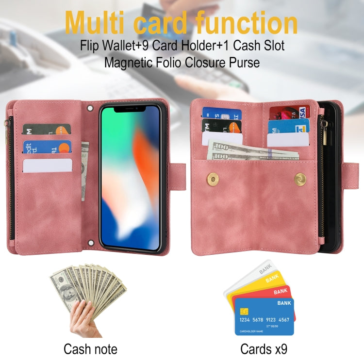 For iPhone XS / X Dream 9-Card Zipper Wallet RFID Leather Phone Case with Lanyard