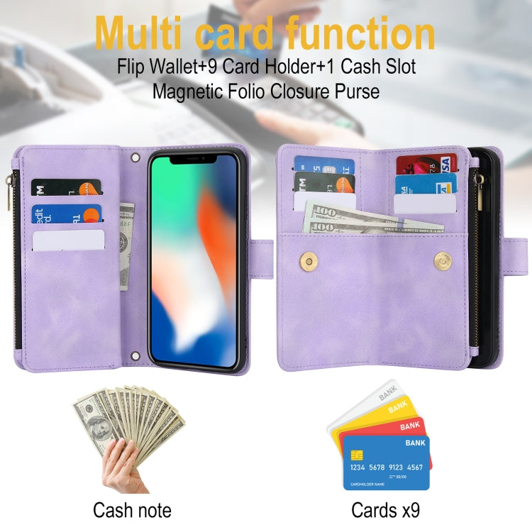 For iPhone XS / X Dream 9-Card Zipper Wallet RFID Leather Phone Case with Lanyard