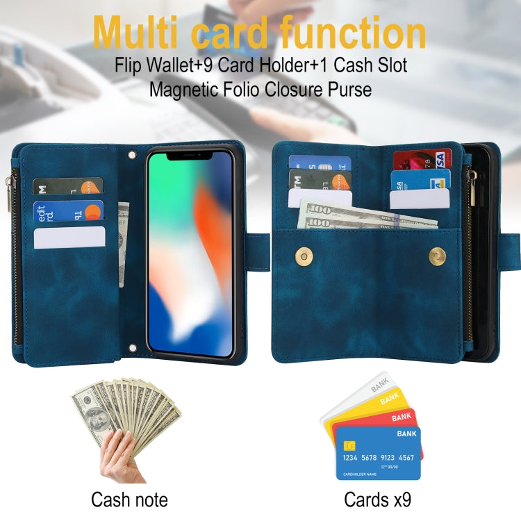 For iPhone XS Max Dream 9-Card Zipper Wallet RFID Leather Phone Case with Lanyard