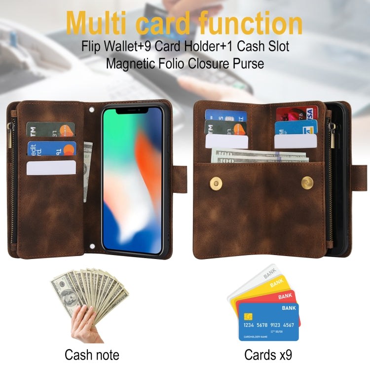 For iPhone XS Max Dream 9-Card Zipper Wallet RFID Leather Phone Case with Lanyard