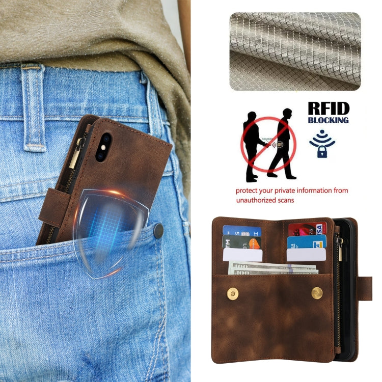 For iPhone XS Max Dream 9-Card Zipper Wallet RFID Leather Phone Case with Lanyard