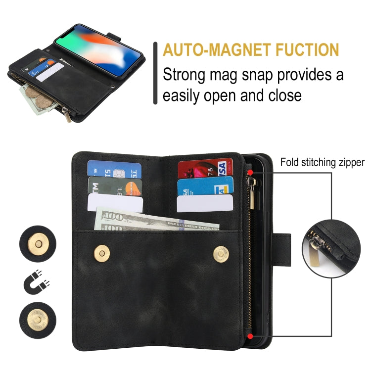 For iPhone XS Max Dream 9-Card Zipper Wallet RFID Leather Phone Case with Lanyard