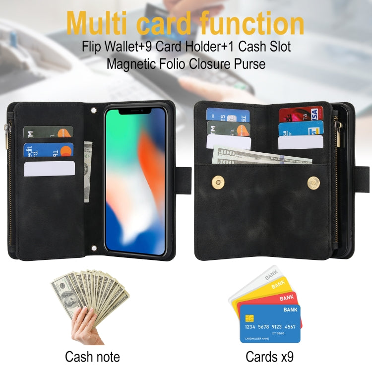 For iPhone XS Max Dream 9-Card Zipper Wallet RFID Leather Phone Case with Lanyard