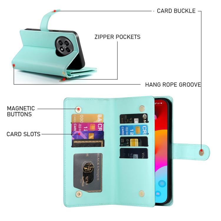 For OnePlus 13R / Ace 5 / Ace 5 Pro Nine Card-slot Zipper Wallet Bag Leather Phone Case