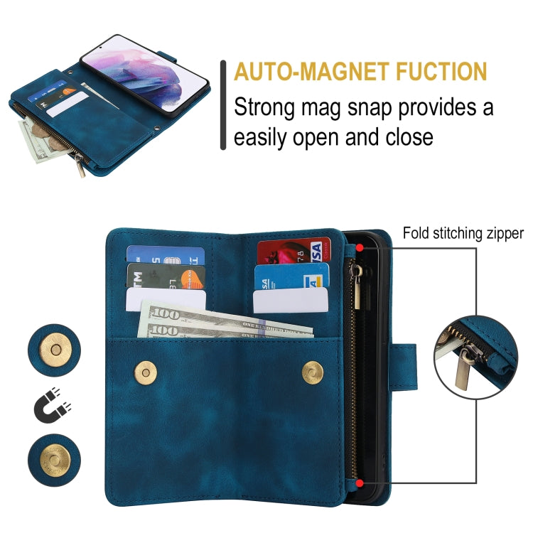 For Samsung Galaxy S21 5G Dream 9-Card Zipper Wallet RFID Leather Phone Case with Lanyard