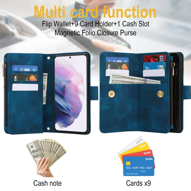 For Samsung Galaxy S21 5G Dream 9-Card Zipper Wallet RFID Leather Phone Case with Lanyard