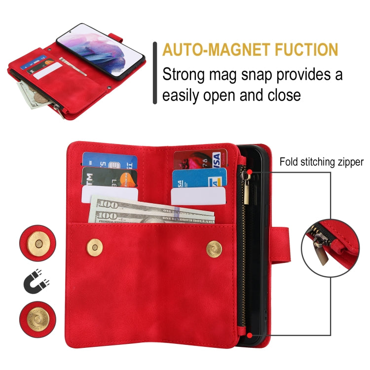 For Samsung Galaxy S21 5G Dream 9-Card Zipper Wallet RFID Leather Phone Case with Lanyard