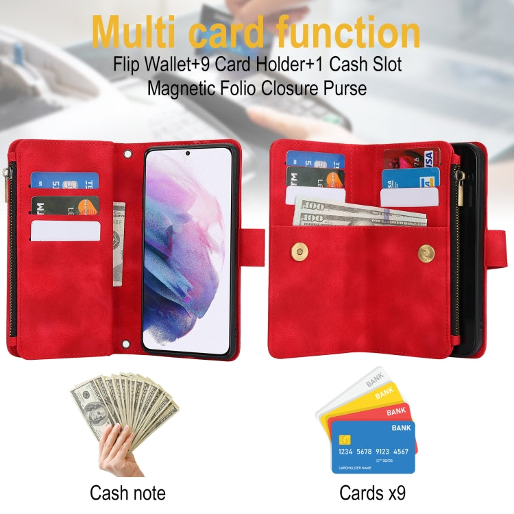 For Samsung Galaxy S21 5G Dream 9-Card Zipper Wallet RFID Leather Phone Case with Lanyard