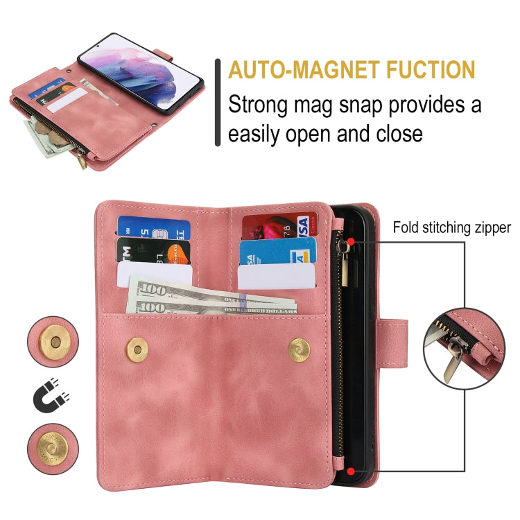 For Samsung Galaxy S21 5G Dream 9-Card Zipper Wallet RFID Leather Phone Case with Lanyard