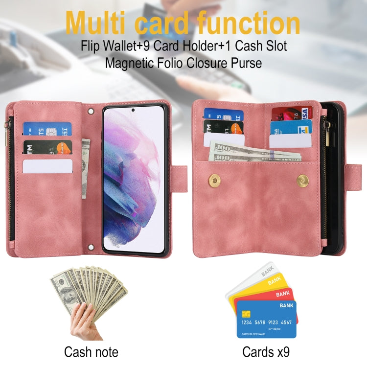For Samsung Galaxy S21 5G Dream 9-Card Zipper Wallet RFID Leather Phone Case with Lanyard