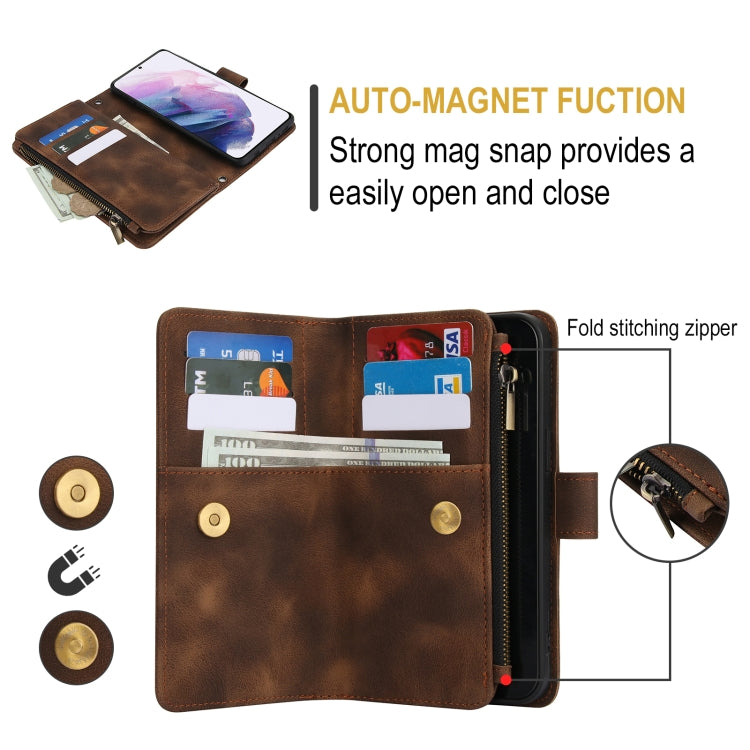 For Samsung Galaxy S21 5G Dream 9-Card Zipper Wallet RFID Leather Phone Case with Lanyard