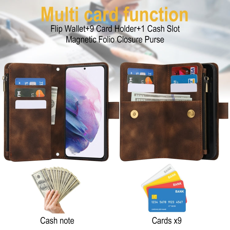 For Samsung Galaxy S21 5G Dream 9-Card Zipper Wallet RFID Leather Phone Case with Lanyard