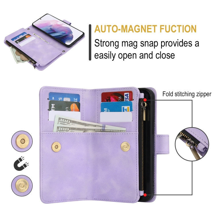For Samsung Galaxy S21 5G Dream 9-Card Zipper Wallet RFID Leather Phone Case with Lanyard