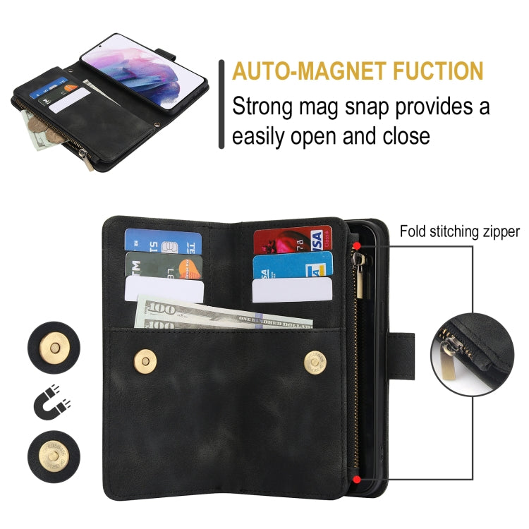 For Samsung Galaxy S21 5G Dream 9-Card Zipper Wallet RFID Leather Phone Case with Lanyard