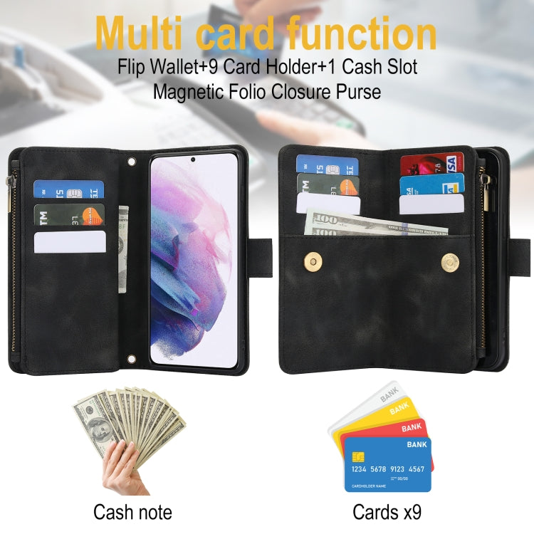 For Samsung Galaxy S21 5G Dream 9-Card Zipper Wallet RFID Leather Phone Case with Lanyard
