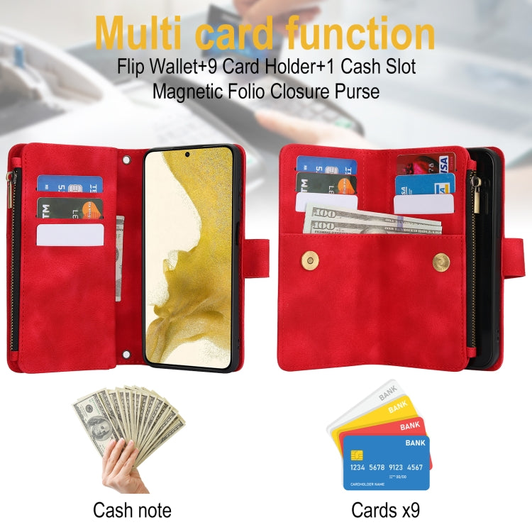 For Samsung Galaxy S21 FE 5G Dream 9-Card Zipper Wallet RFID Leather Phone Case with Lanyard