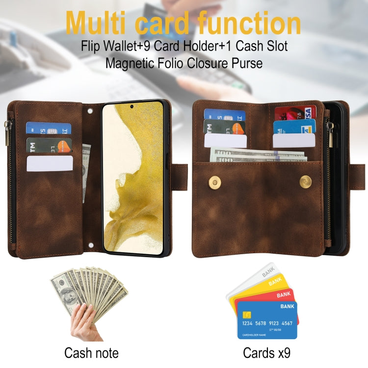 For Samsung Galaxy S21 FE 5G Dream 9-Card Zipper Wallet RFID Leather Phone Case with Lanyard