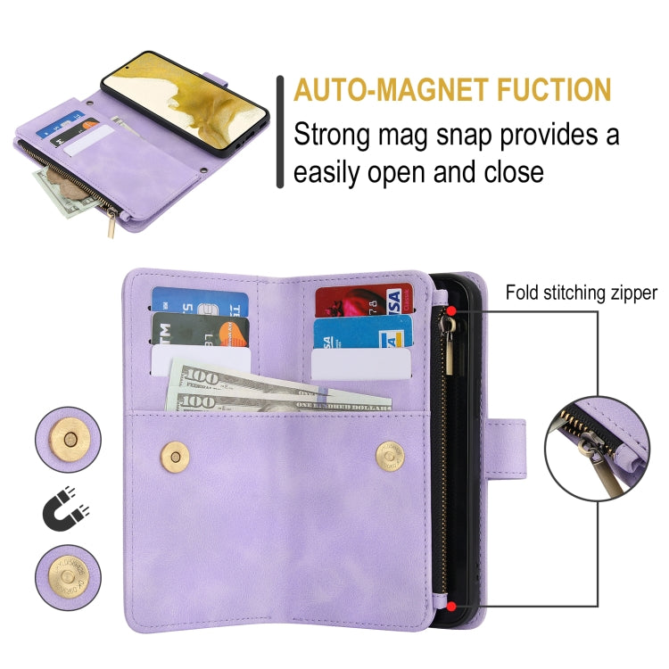 For Samsung Galaxy S21 FE 5G Dream 9-Card Zipper Wallet RFID Leather Phone Case with Lanyard