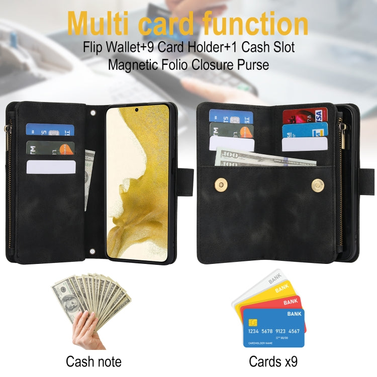 For Samsung Galaxy S21 FE 5G Dream 9-Card Zipper Wallet RFID Leather Phone Case with Lanyard