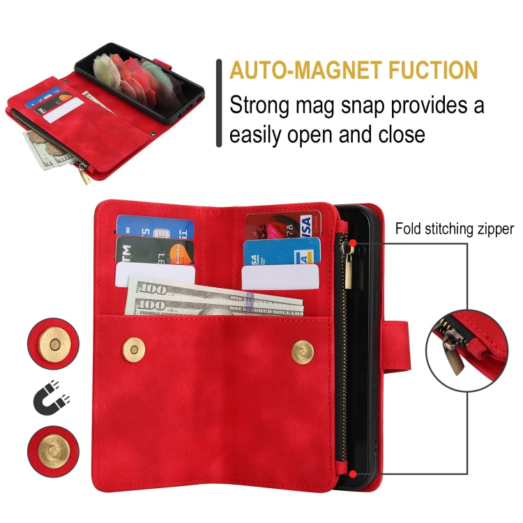 For Samsung Galaxy S21 Ultra 5G Dream 9-Card Zipper Wallet RFID Leather Phone Case with Lanyard