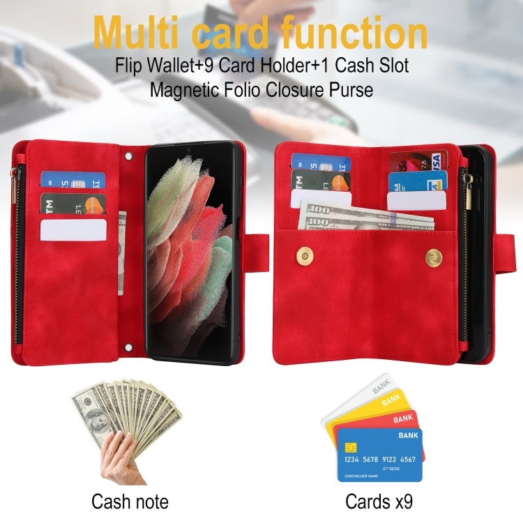 For Samsung Galaxy S21 Ultra 5G Dream 9-Card Zipper Wallet RFID Leather Phone Case with Lanyard