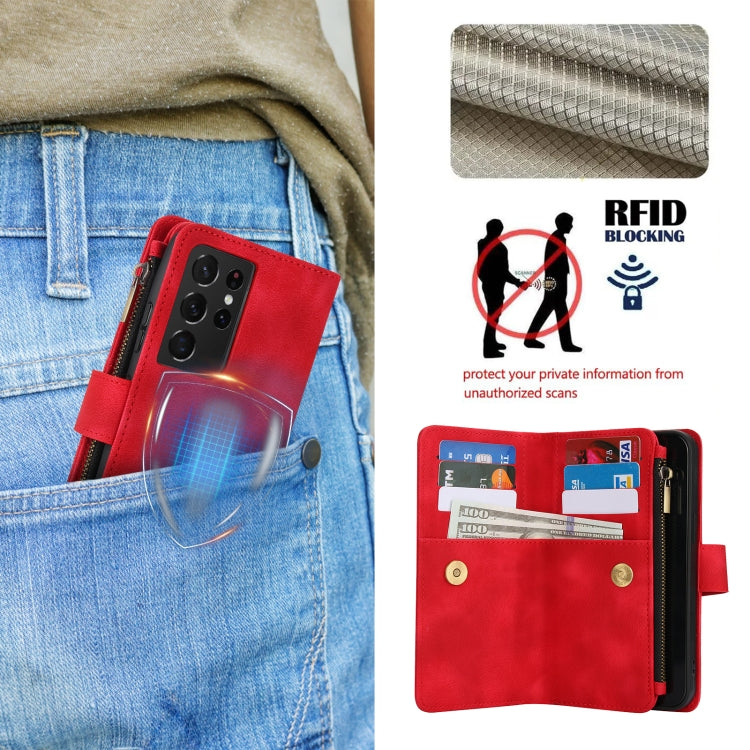 For Samsung Galaxy S21 Ultra 5G Dream 9-Card Zipper Wallet RFID Leather Phone Case with Lanyard