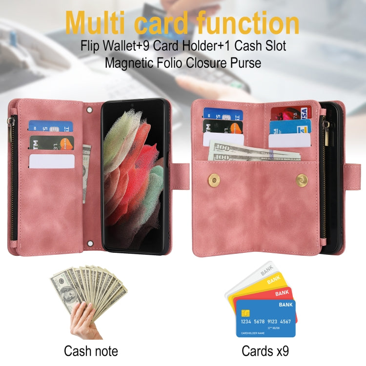 For Samsung Galaxy S21 Ultra 5G Dream 9-Card Zipper Wallet RFID Leather Phone Case with Lanyard