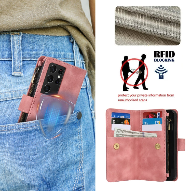 For Samsung Galaxy S21 Ultra 5G Dream 9-Card Zipper Wallet RFID Leather Phone Case with Lanyard