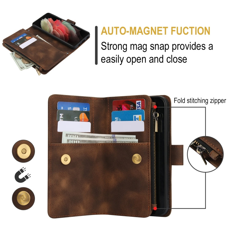 For Samsung Galaxy S21 Ultra 5G Dream 9-Card Zipper Wallet RFID Leather Phone Case with Lanyard