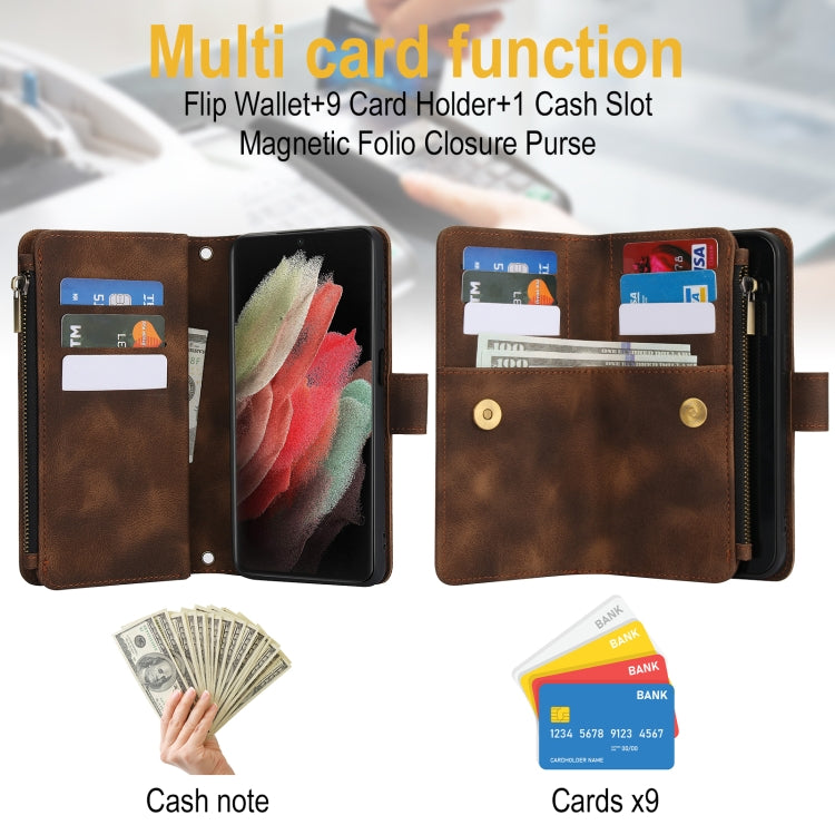 For Samsung Galaxy S21 Ultra 5G Dream 9-Card Zipper Wallet RFID Leather Phone Case with Lanyard