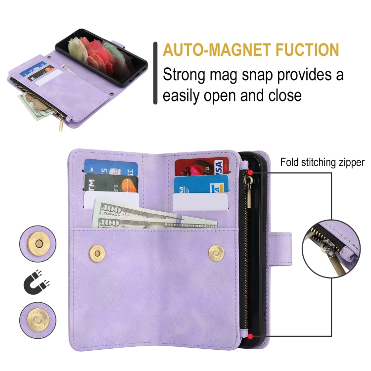 For Samsung Galaxy S21 Ultra 5G Dream 9-Card Zipper Wallet RFID Leather Phone Case with Lanyard