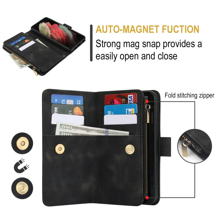 For Samsung Galaxy S21 Ultra 5G Dream 9-Card Zipper Wallet RFID Leather Phone Case with Lanyard